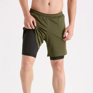 New Arrival Quick Dry Men's Gym Shorts Olive Green Color 2 in 1 Double <b>Layers</b> Shorts For Fitness Sports And Jogging Wear - Product Image 3