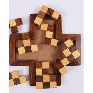 Handcrafted Cross Shaped Wooden Sliding <b>Puzzle</b> Board Game With Checkered Tiles Unique Brain Teaser <b>Puzzle</b> For Fun And Strategy - Product Image 3