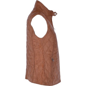 Gilet en cuir marron pour femmes avec couture de Style diamant et gilet matelassé en cuir - Product Image 2