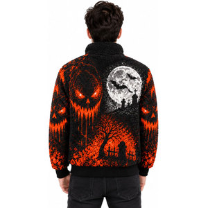<b>Men's</b> Gothic <b>Fleece</b> <b>Jacket</b> Halloween Pumpkin Moon Print Zipper Stand Collar Autumn Warm Sherpa <b>Lined</b> <b>Fleece</b> Coat - Product Image 3