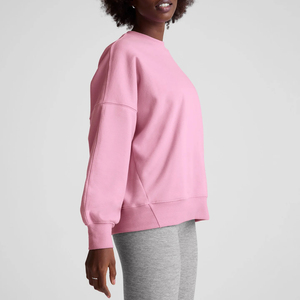 Sweat-shirts et sweats à capuche en molleton surdimensionnés pour femmes, col rond, logo personnalisable sur le devant, haute qualité, OEM - Product Image 3