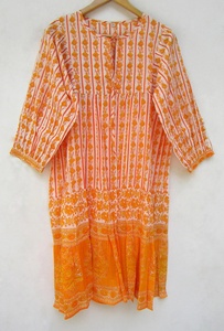 Mini vestido maxi de algodón con estampado floral de verano para mujer, minivestido con escote Henley y corbatas de algodón - Product Image 5