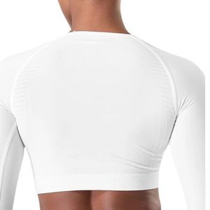 Camiseta Deportiva de Manga Larga sin Costuras para Mujer, Blanca, Compresiva, para Gimnasio, Fitness, Yoga, Entrenamiento, Ropa Deportiva Elástica - Product Image 4