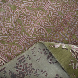 Alfombra Medallón Transicional de Lana Anudada a Mano con Acabado Desgastado, Color Salvia y Rosa Empolvado, 10' x 14', Pelo Bajo, Para Uso Doméstico - Product Image 6