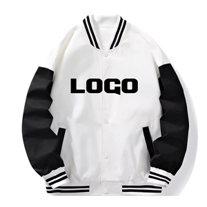 <b>Men's</b> <b>White</b> Varsity <b>Jacket</b> Black Sleeve Letter Print Baseball Style Casual Outwear Autumn Wear - Product Image 4