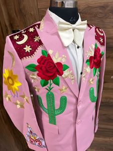 Men’s Pink Embroidered Western Suit <b>Set</b> with Floral & Cactus Design – Cowboy Style Wedding / Party Wear <b>Blazer</b> Pant Outfit - Product Image 4