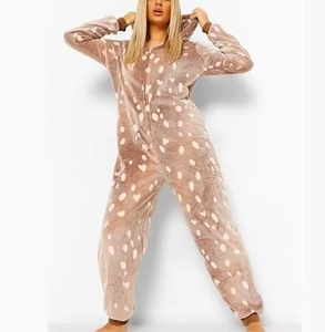Latest Design Solid Pattern Womens Knitted Fleece Onesie Plus Size Footed Breathable <b>Thermal</b> 100% Cotton Hooded High Quality - Product Image 1