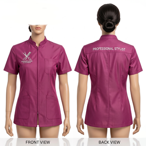 Veste de barbier pour femme 220 GSM en polycoton premium, design à panneaux gris, broderie personnalisée, impression sérigraphique, logo par transfert thermique - Product Image 2