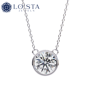 Custom Lab Grown Diamond Chain 14k Gold Round Shape D VVS Lab Diamond <b>Stone</b> Pendant Necklace - Product Image 1