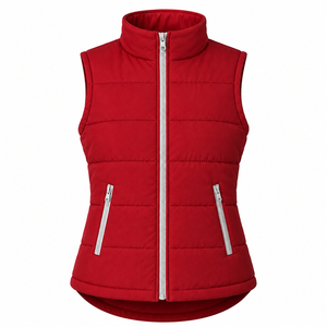 Wholesale <b>Women</b> <b>Sleeveless</b> Puffer Vest Stand Collar Padded Zip Pockets Solid Color Custom Winter Warm Polyester/Nylon Bodywarmer - Product Image 1