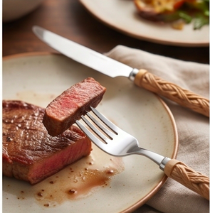 Ensemble de couverts en acier inoxydable avec manche en bois de style nordique, lavable au lave-vaisselle, couverts de qualité supérieure pour la vaisselle de mariage et les restaurants - Product Image 5