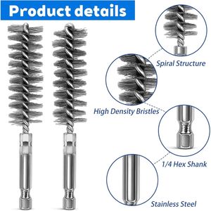 6-Piece Stainless Steel Bore <b>Brush</b> Set 6 Size Twisted <b>Wire</b> Cleaning <b>Brush</b> with 1/4 Inch Hex Shank Copper Pipe Cleaner - Product Image 2