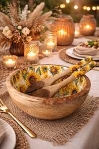 Bol de service en bois floral artisanal non traité pour les fêtes, vaisselle de cuisine par HANDICRAFTS ZONE - Product Image 4