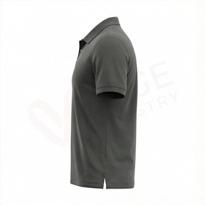 Polo à manches courtes gris foncé pour homme, tricoté, uni, décontracté, coupe classique, avec boutons - Product Image 3
