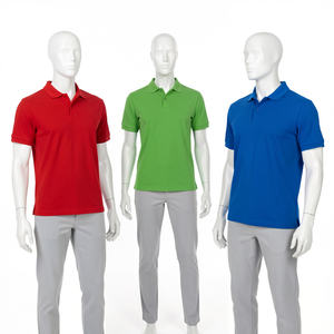 Polo pour homme uni à manches courtes, style formel, col rabattu, couleur contrastante, grande taille, infroissable, en tissu tissé brodé - Product Image 2