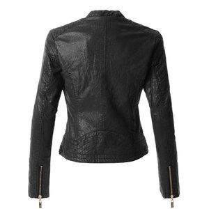 Wholesale Custom Women Genuine <b>Leather</b> Moto <b>Biker</b> <b>Jacket</b> Quilted Full Sleeve Zipper Closure Down Collar Short Body Racer <b>Jacket</b> - Product Image 6