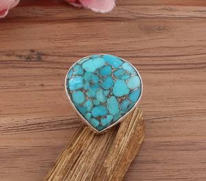 Bague en argent sterling avec sertissage en turquoise bleu cuivre, faite à la main, cadeau classique de mariage et d'anniversaire pour elle - Product Image 3
