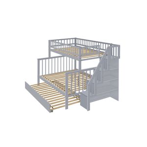 Letto a castello grigio con scaletta e letto estraibile, per bambini - Product Image 3