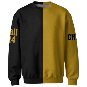 Sudadera de Hombre para Invierno, Bordada, con Bloques de Color, Cuello Redondo, Corte Regular, Felpa, 100% Algodón, Casual, Negro y Amarillo Mostaza - Product Image 1
