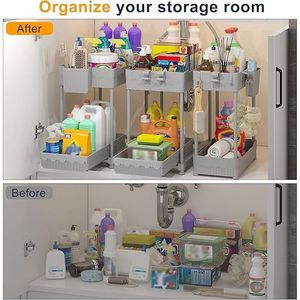 Set di 3 Organizzatori Sottolavello a 2 Livelli, Cassetti Scorrevoli Multiuso per Cucina e Bagno, per Organizzazione di Armadi e Bagni - Product Image 5