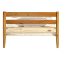 Cama de Plataforma de Madera Maciza de Diseño Moderno Furaka, Cabecera con Listones, Patas Cónicas, Tamaño Personalizado, Color Natural, Modelo Suave AWBFUR1824