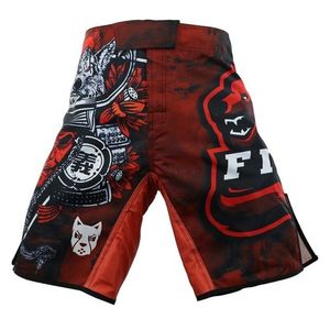 Shorts MMA unisexes pour adultes, impression par sublimation, motif loup rouge et noir sur le devant, design samouraï, évacuation de l'humidité, coupe régulière, sports de combat - Product Image 4