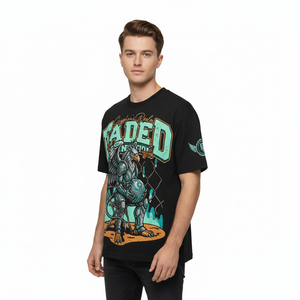 T-shirt imprimé pour homme avec logo personnalisé inspiré de la mode streetwear, confort décontracté avec coton délavé à l'acide - Product Image 2