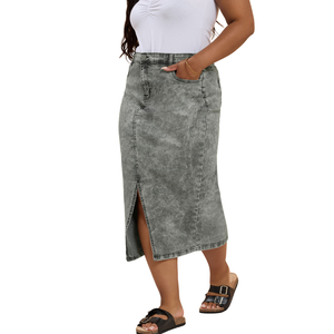 Vente en gros de jupes en jean pour femmes grande taille personnalisables, échantillon de tissu gratuit, meilleure qualité - Product Image 2
