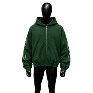 Sudadera con capucha verde con cremallera, color esmeralda, pino, verde olivo, bosque, caza, botella, jade, extragrande, holgada, relajada, para catálogo de comercio electrónico, boutique, venta minorista - Product Image 1