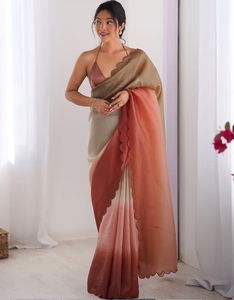 Sari en mousseline de rayonne moderne marron brodé pour femme KV avec chemisier non cousu pour les occasions de fête - Product Image 4