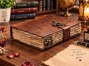 Handcrafted Brown Leather Hardcover Journal 7x5 Inch Hand Stitched Binding Antique C-Clasp <b>Lock</b> Deckle Edge Paper Rustic Vintage - Product Image 3