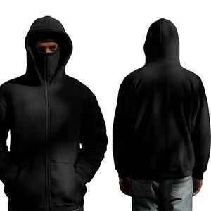 Custom Oversize 100% Cotton Ninja Vintage Hoodie for <b>Men</b> Pullover Turtleneck <b>Snood</b>/Mask Solid Print Dropped Shoulder Hip Hop - Product Image 4