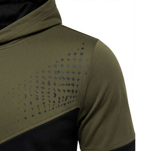 Olive Green Color Men's <b>Hoodie</b> Front Slant Pocket Design Ergonomic Fit Handsome <b>Workout</b> Look Short Sleeve Custom Printing <b>Hoodie</b> - Product Image 4