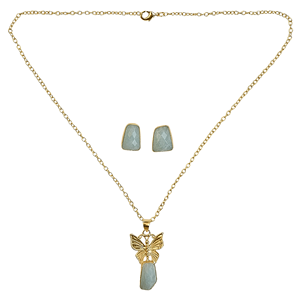 Laxmi 18K Gold Plated Amazonite Butterfly Necklace and Earring <b>Set</b> Brass Ethnic Jewelry for <b>Women</b> Wedding Party <b>Gift</b> - Product Image 1