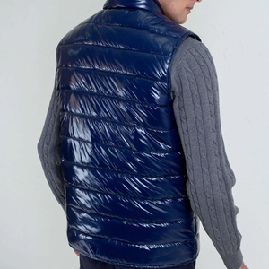 Men's Navy Canvas <b>Quilted</b> Puffer Jacket Sherpa Stand Collar Zipper Closure Embroidered Logo Casual Winter Polyester <b>Wadding</b> - Product Image 4