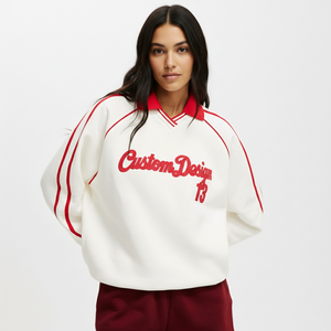 Sudadera Extra Grande Ligera de Algodón 100% Ecológico, Diseño Personalizado, para Mujer, Roja y Blanca, Cuello Alto, Manga Regular, Talla Grande - Product Image 1