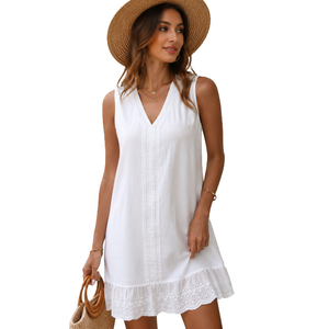Women New Fashion Vacation Wear White Maxi Dress <b>Spaghetti</b> <b>Strap</b> A-Line Plain Printed Breathable Scallop Hem Summer Casual Wear - Product Image 2