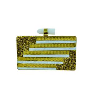 Pochette de soirée artisanale en laiton avec mosaïque de nacre indienne, motif géométrique, finition artistique de luxe - Product Image 1