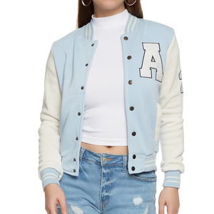 Chaqueta Universitaria Azul Claro con Bordado de Letra A en Blanco, Corte Regular, Estilo Preppy, Cierre de Botones, para Primavera - Product Image 1