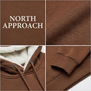 Sweat-shirt à capuche en polaire pour homme North Approach, marron avec doublure en sherpa blanc et poche avant, vêtement d'hiver décontracté - Product Image 4