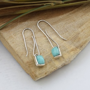Natural Amazonite 925 Sterling Silver Cushion <b>Dangle</b> Hook <b>Earrings</b> Handmade Gemstone Wholesale Jewelry for Women - Product Image 5