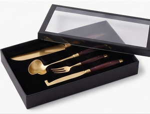 Elegant Gold Plated Flatware <b>Set</b> With Brown <b>Wood</b> Handles Matte Finish Durable <b>Kitchen</b> Tableware For Wedding Occasions - Product Image 6