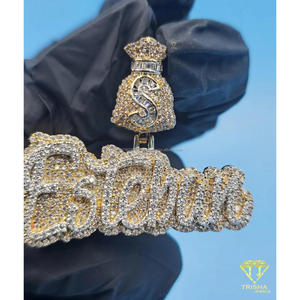 Hip Hop Jewelry Bling <b>Name</b> <b>Chain</b> Personalized Necklace Money Bag Pendant Dollar Sign Pendant Custom Logo Pendant Rapper Style Je - Product Image 3