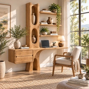 Escritorio de Madera Contemporáneo para Montar en la Pared con Estantes en Forma de Árbol y Cajón para Oficina en Casa - Product Image 4