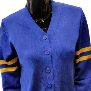 Cardigan tricoté pour femmes Philo Sigma Gamma Rho, col en V, manches longues, avec bordure jaune et boutons, pull décontracté uni - Product Image 5