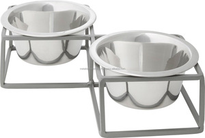 ชามอาหารสุนัขและแมวแบบอัตโนมัติสองชั้นทรงสี่เหลี่ยมพร้อมขาตั้งโลหะสีเทา - Product Image 5
