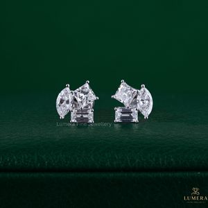 Princess, Marquise, Emerald Cut Lab Grown Diamond Cluster Stud Earrings Geometric Fine Gold OEM Wholesale Custom Design Jewelry - Product Image 1