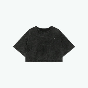 Vintage Acid Wash Black Crop Top Women's Shirts Custom Logo Drop Shoulder Boxy Fit Heavyweight & <b>Ring</b> Spun Cotton Tee Streetwear - Product Image 5