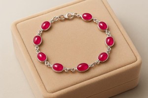 กำไลข้อมือทับทิมแดงธรรมชาติแท้ เงินแท้ ทำมือ รูปไข่ ของขวัญเครื่องประดับอัญมณีสำหรับเธอ เครื่องประดับหรูหรา - Product Image 5