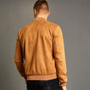 Men’s Tan Suede Bomber Jacket Classic Full-<b>Zip</b> Fashion Jacket with Ribbed Trim & Side Pockets Casual Streetwear Men's Jacket - Product Image 4